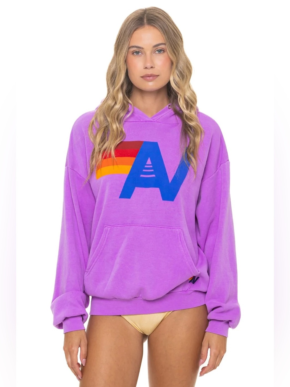 NWT Aviator Nation LOGO PULLOVER RELAXED HOODIE // NEON PURPLE // XS